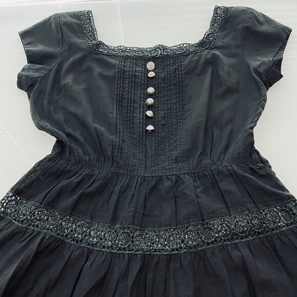 Rare! VINTAGE Crochet Dress Tiered Skirt Whimsigoth Fairy Grunge Sheer Size 6 - Picture 5 of 15